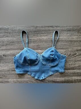 SHEIN Light Blue Denim Bustier Bralette Crop Top | Plus size 2XL